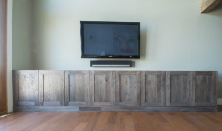 Rustic Entertainment Center - Hand Distressed White Oak